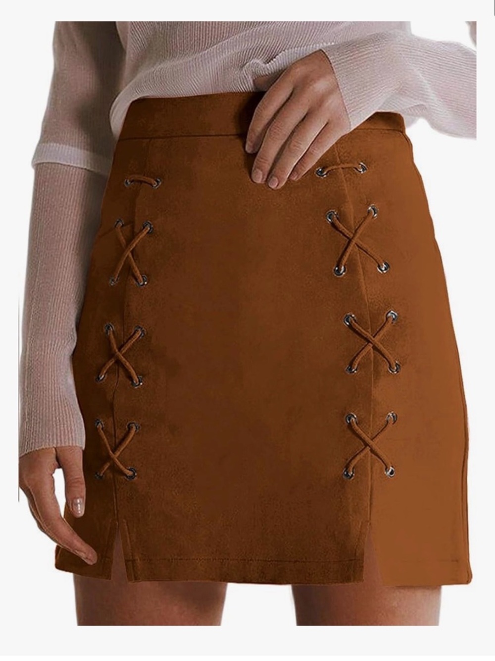 MangoPop Faux Suede Mini Skirt in Camel Brown
